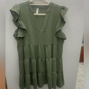 Zenana Outfitters Olive Green Ruffle Tiered V-Neck Tunic